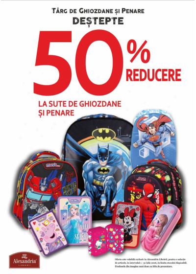 50% reducere la sute de ghiozdane și penare