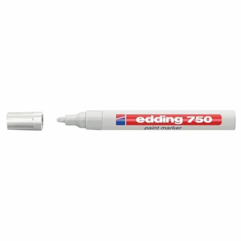 Marker permanent Edding 750 , cu vopsea, corp metalic, vârf rotund, 2-2-4 mm, alb