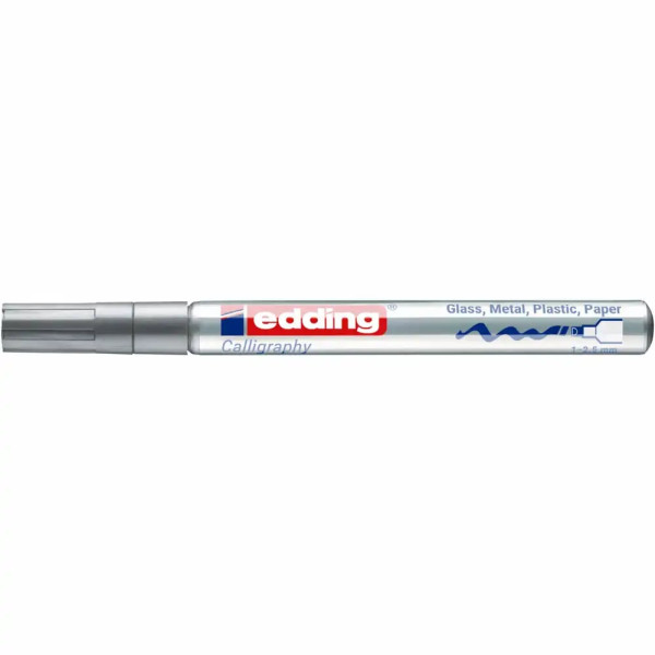 Marker cu vopsea Edding, vopsea lucioasă, caligrafie, vârf 1-2.5 mm, argintiu