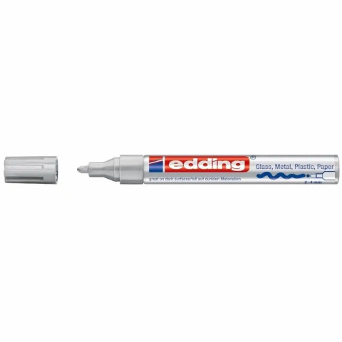 Marker permanent Edding 750 , cu vopsea, corp metalic, vârf rotund, 2-2-4 mm, argintiu