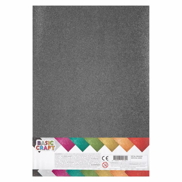 Set 8 coli carton glitter Basic Craft, 170g, diverse culori