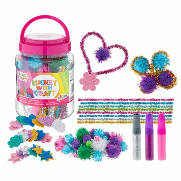 Set accesorii Creative Craft, 3 tuburi de lipici in găletușă roz