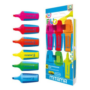 Set mini textmarkere Mitama, culori Fluo, 6 bucăți