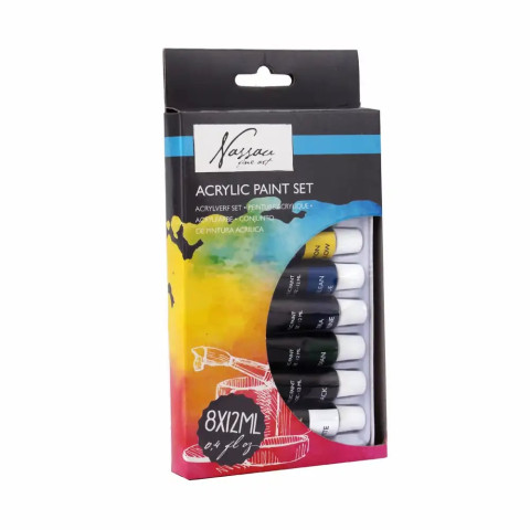 Set 8 tempera acrilica Nassau, 8x12 ml