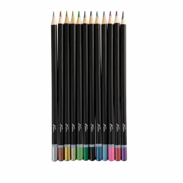 Creioane colorate, Nassau Fine Art, 12 culori metalice, in cutie metalica