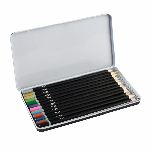 Creioane colorate, Nassau Fine Art, 12 culori metalice, in cutie metalica