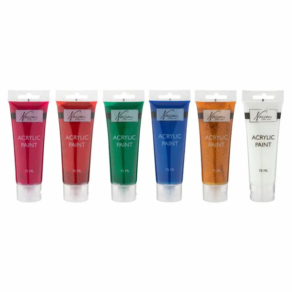 Set culori acrilice cu sclipici Nassau, 6 culori, 75 ml