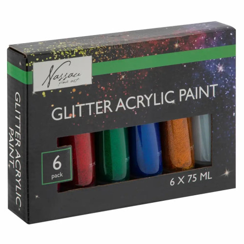Set culori acrilice cu sclipici Nassau, 6 culori, 75 ml