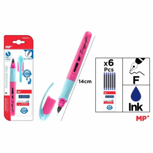 Set stilou roz Main Paper, vârf F, 6 rezerve cerneală, blister