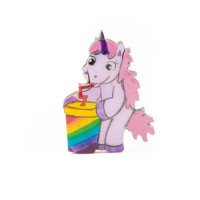 Broșă Lemn Unicorn - Drink the RAINBOW