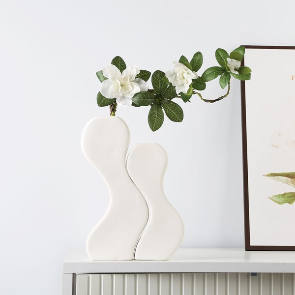 Vaze moderne in forma de S, set 2 buc, albe