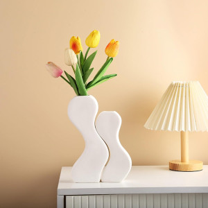 Vaze moderne in forma de S, set 2 buc, albe