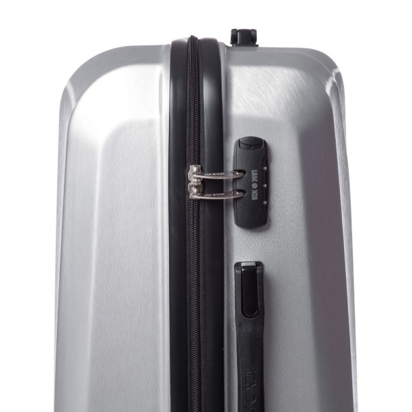 Troler Swank Argintiu 67X45X27 cm, policarbonat, 4 roți silențioase, cifru, 2 mânere retractabile Lamonza