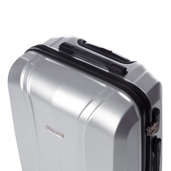 Troler Swank Argintiu 67X45X27 cm, policarbonat, 4 roți silențioase, cifru, 2 mânere retractabile Lamonza