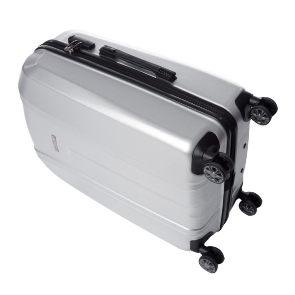 Troler Swank Argintiu 67X45X27 cm, policarbonat, 4 roți silențioase, cifru, 2 mânere retractabile Lamonza