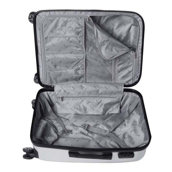 Troler Swank Argintiu 67X45X27 cm, policarbonat, 4 roți silențioase, cifru, 2 mânere retractabile Lamonza