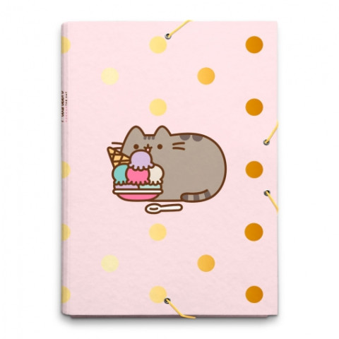 Mapă A4 Pusheen Rose, inchidere cu elastic, din carton 