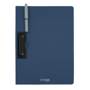 Clipboard Strigo vertical A4 cu clip metalic lateral, suport stilou, albastru marin