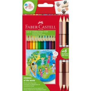 Creioane colorate 12+3 culori Children Of The World Faber-Castell