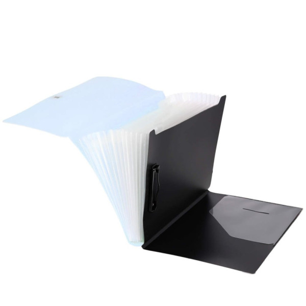 Mapă Strigo PP, A4, 13 compartimente, închidere cu elastic, clips metalic, albastru
