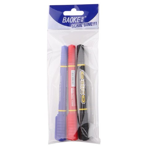 Marker Permanent BAOKE S 3buc/set 2 capete mixt