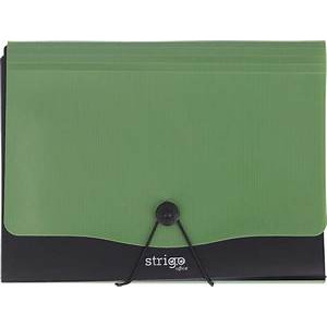 Mapă Strigo PP, A4, 13 compartimente, închidere cu elastic, clips metalic,verde închis