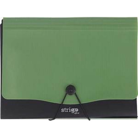 Mapă Strigo PP, A4, 13 compartimente, închidere cu elastic, clips metalic,verde închis