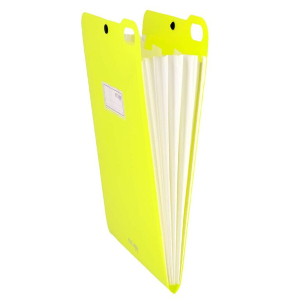 Organizator Strigo, PP, A4, vertical, 5 separatoare, închidere capsă, verde neon