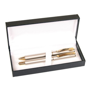 Set stilou + pix Cresco Exclusive, corp metalic argintiu clips auriu