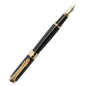 Stilou DRAGON argintiu negru Peniță Iridium GOLD