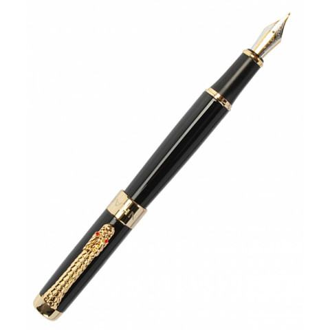 Stilou DRAGON argintiu negru Peniță Iridium GOLD Stilou DRAGON argintiu negru Peniță Iridium GOLD