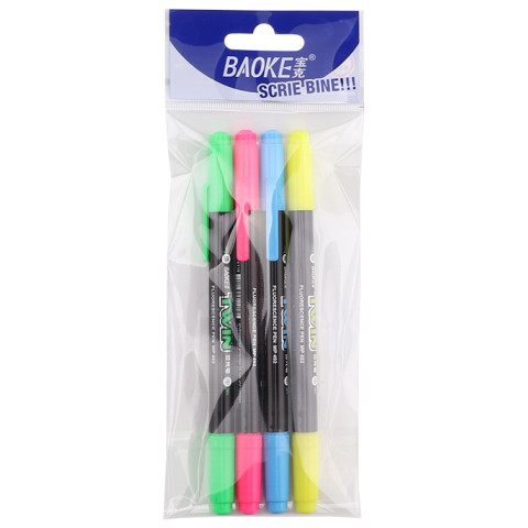 Textmarker BAOKE TWIN 4buc set mixt