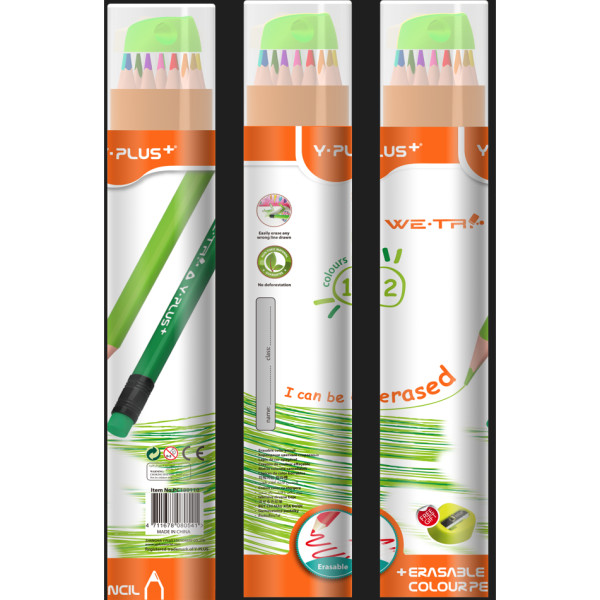 Creioane Color Erasable We-Tri - in cutie tip cilindru- set 12 buc – Y-PLUS