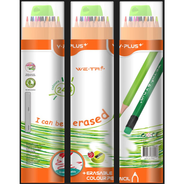 Creioane Color Erasable We-Tri - in cutie tip cilindru- set 24 buc – Y-PLUS