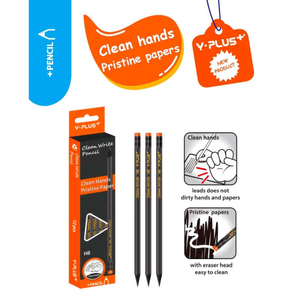 Creion triunghiular HB Clean Write cu radieră – Y-plus