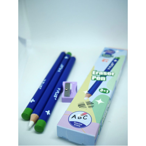 Set 3 Buc Radieră Tip Creion Blue + Ascuțitoare – Y-Plus