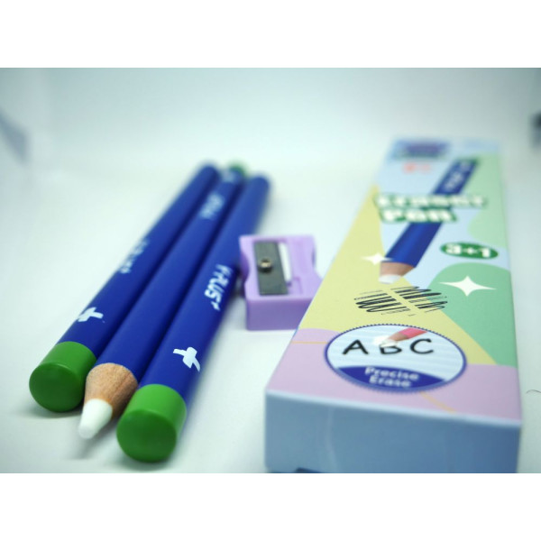Set 3 Buc Radieră Tip Creion Blue + Ascuțitoare – Y-Plus