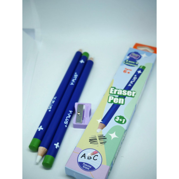 Set 3 Buc Radieră Tip Creion Blue + Ascuțitoare – Y-Plus