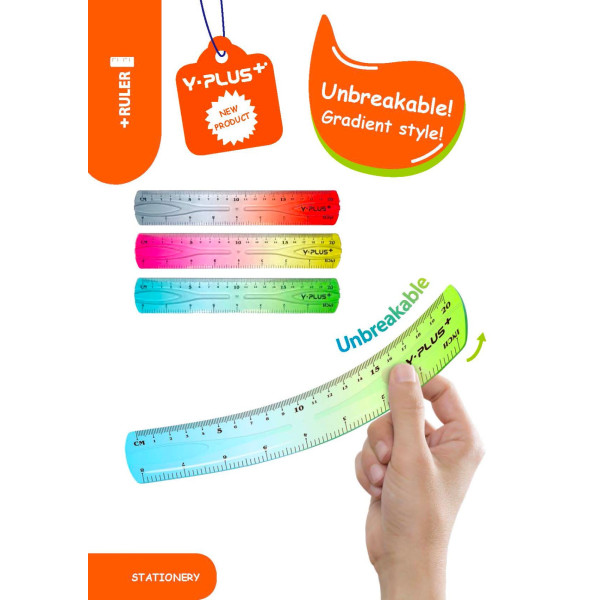 Rigla plastic color 20 cm – Unbreakable – Y-plus