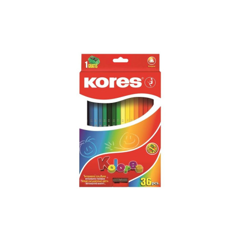 Creioane Colorate 36 Culori/Set Cu Ascuțitoare, Triunghiulare, Kores