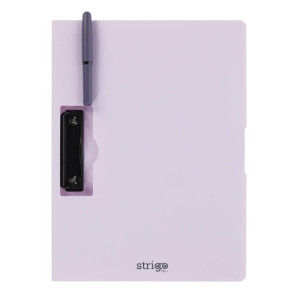 Clipboard Strigo vertical A4 cu clip metalic lateral, suport stilou, mov