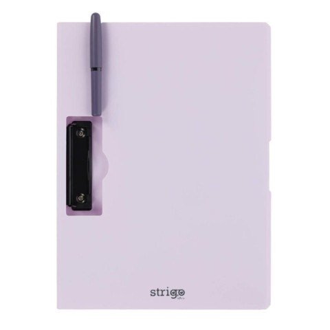 Clipboard Strigo vertical A4 cu clip metalic lateral, suport stilou, mov