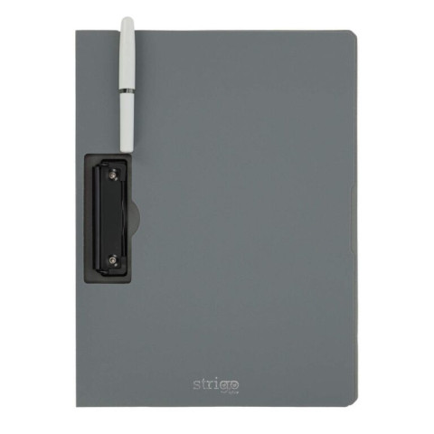 Clipboard Strigo vertical A4 cu clip metalic lateral, suport stilou, gri