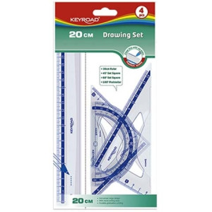 Set geometrie 20cm KEYROAD, KR971247, 4 piese/blister PVC