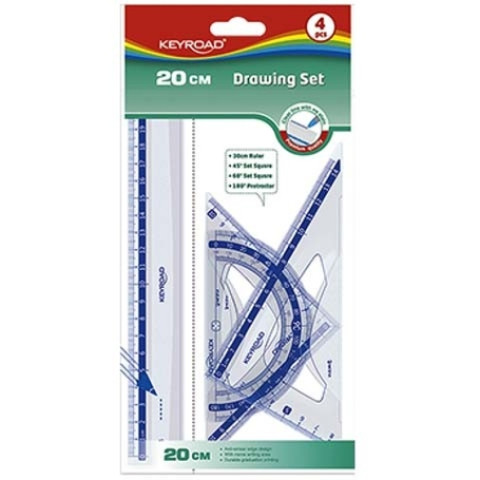 Set geometrie 20cm KEYROAD, KR971247, 4 piese/blister PVC