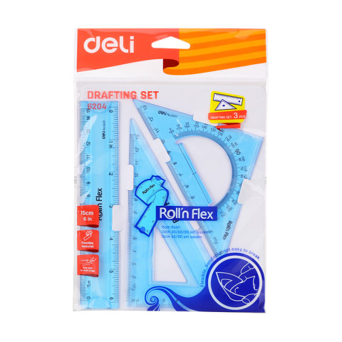 Set geometrie 3 piese flexibil color DELI