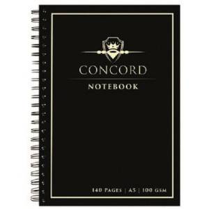 Agendă Pukka Pads Concord A5 cu spirală, 140 pagini, hârtie Premium 100 gsm, cu microperforații, negru