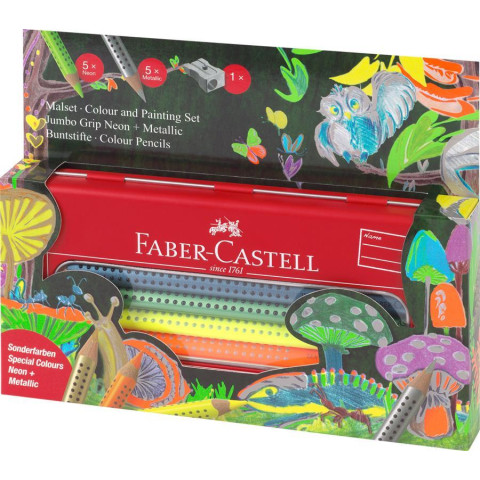 Set Cadou 12 Culori Metalizate și Neon Jumbo Grip Faber-Castell