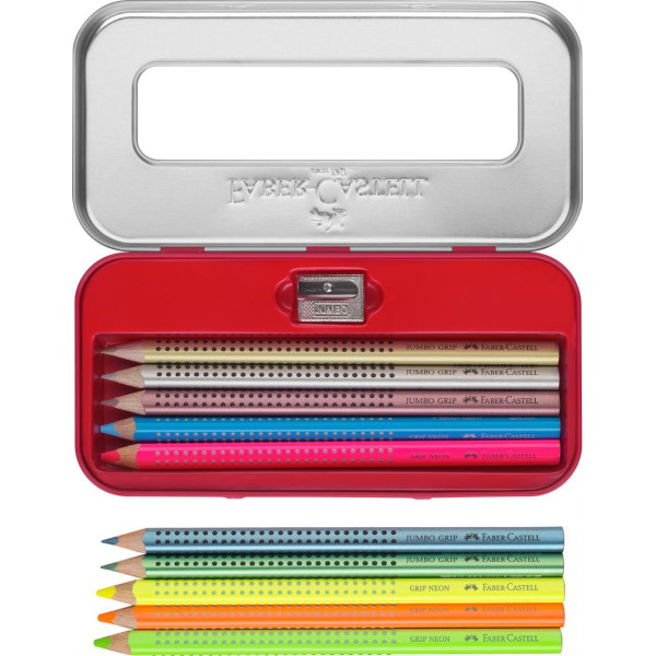 Set Cadou 12 Culori Metalizate și Neon Jumbo Grip Faber-Castell