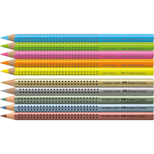 Set Cadou 12 Culori Metalizate și Neon Jumbo Grip Faber-Castell